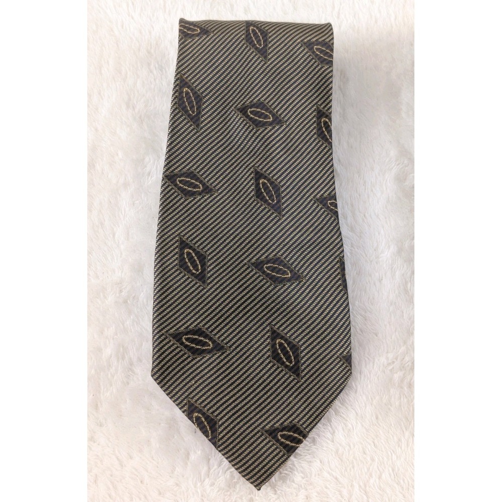 Altea‎ Milano Silk Tie Made in Italy Geometric Pattern Gold Navy Men's Necktie